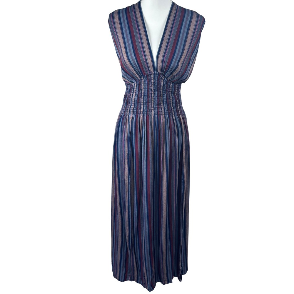 Urban Outfitters Boho Maxi Dressβ Multicolor Striped Smocked Plunging Festival M